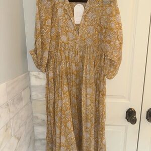 Daughters of India Mustard and White Floral Dress